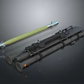 Military Weapon System Featuring Black Launch Tubes And Green Cylindrical Component 3d model