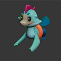 Cute Blue Game Movie Character With Pink Head And Orange Tail Look
