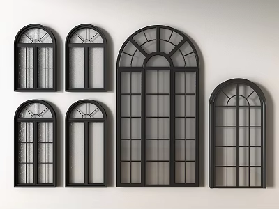 Modern Casement Windows In Various Designs With Black Frames And Glass Panels 3d model