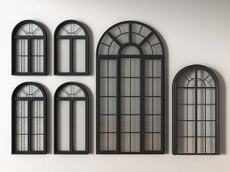 French windows retro casement window casement window arched window glass window 3d model