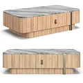 Stylish Natural Wood Coffee Table With Marble Top And Storage Drawer For Modern Living Room