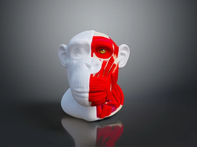 Monkey Head Model With Half White And Red Muscle Anatomy Yellow Eyes 3d model