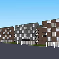 Modern Multi Story Residential Buildings With Varied Colored Facades Windows And Blue Sky