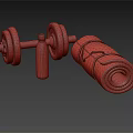 Essential Fitness Equipment Including Red Dumbbells Water Bottle And Yoga Mat
