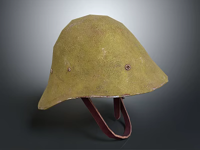 Classic Vintage Yellow Military Helmet With Leather Strap And Textured Surface 3d model