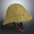 Classic Vintage Yellow Military Helmet With Leather Strap And Textured Surface