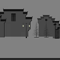 Traditional Chinese Building Facade Featuring White Walls Black Tiles Horsehead Cornices And Hanging Lanterns