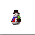 Cute Snowman Figure Wearing Black Top Hat Red Scarf Holding Small Decorated Christmas Tree