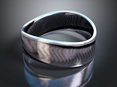 Modern Silver Textured Ring With Double Band And Shiny Polished Finish 3d model