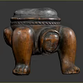 Traditional Brown Ceramic Home Living Container with Elephant Leg Shaped Legs and Carved Lid