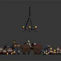Rustic Furniture Set With Wooden Table Chairs Chandelier Vases And Candles