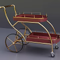 Commercial Equipment Two Tier Serving Cart with Gold Frame and Red Trays for Restaurant Service Use
