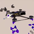Drone Frame With Scattered Purple And Gray Components On Beige Background 3d model