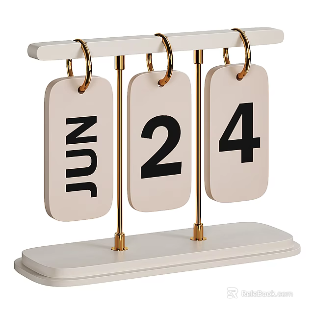 Decorative Date Display Ornament Set With Wooden Stand Metal Rings And Number Month Tags 3d model 
