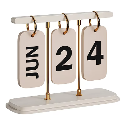 Decorative Date Display Ornament Set With Wooden Stand Metal Rings And Number Month Tags 3d model