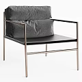 Modern Leisure Chair with Metal Frame Black Gray Fabric Upholstery and Padded Seat