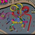Exciting Water Park Playground with Colorful Slides and Visitors Enjoying Pool Fun