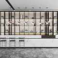 Modern Bar Counter Interior Design With Marble Top Metal Stools And Wine Racks