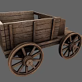 Vintage Wooden Cart With Open Box Structure And Large Wooden Wheels