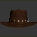 Brown Leather Cowboy Hat With Belt And Metal Buckle Classic Western Style