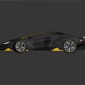 Black Sports Car With Sleek Design Yellow Accents And Rear Spoiler