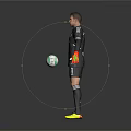 Soccer Goalkeeper Man Wearing Black Jersey Red Gloves And Yellow Cleats Holding Football