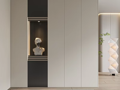 Elegant Modern Shoe Cabinet Interior Design With Decorative Statue and Sleek Details 3d model