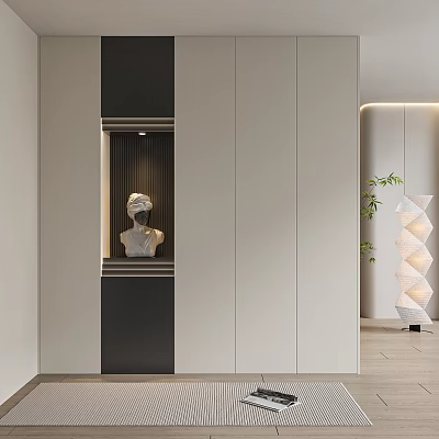 Elegant Modern Shoe Cabinet Interior Design With Decorative Statue and Sleek Details 3d model