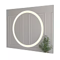 Round Lighted Mirror on Modern Paneled Wall with Potted Green Plant