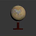 Detailed World Globe With Red Wooden Base And Metal Stand