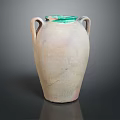 Hand Carved Ceramic Sculpture With Two Handles Green Rim And Terracotta Textured Surface