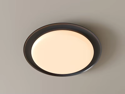 Modern Round Flush Mount Ceiling Light With Black Frame And White Glow On Gray Ceiling 3d model