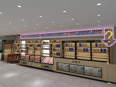 Bright Tobacco And Liquor Store Interior With Shelves Checkout Counter And Displayed Products 3d model