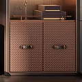 Elegant Beige Storage Cabinet in Modern Living Room with Drawers Open Shelves and Decorative Items