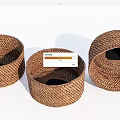 Woven Brown Round Storage Baskets Set for Home Organizing and Decor 3d model