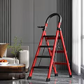 Red Foldable Ladder With Black Steps In Modern Living Room Setting