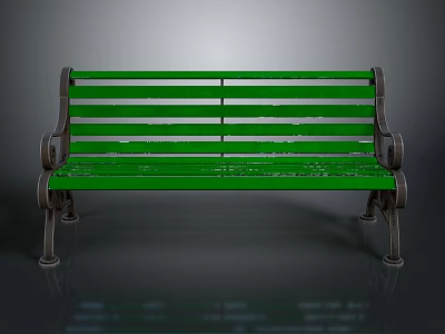 Green Outdoor Bench With Metal Frame Wooden Slats And Armrests 3d model