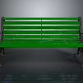 Green Outdoor Bench With Metal Frame Wooden Slats And Armrests