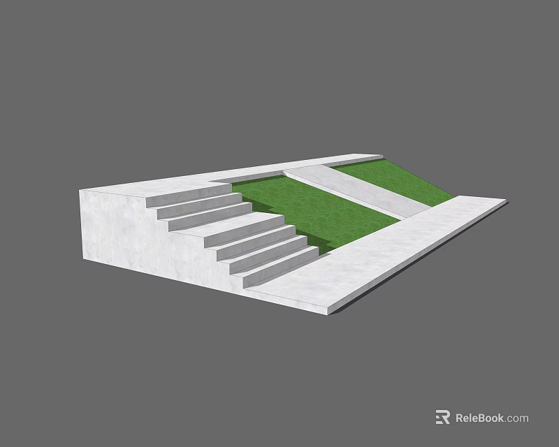 Modern Concrete Stairs Design With Green Grass And Flat Platform 3d model