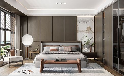 New Chinese Style Bedroom Space 3d model