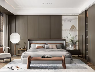 New Chinese Style Bedroom Space 3d model