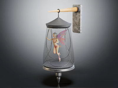 Fairy Character Enclosed in Decorative Hanging Lantern With Metal Frame and Stone Mount 3d model
