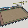 Construction Site Layout With Tower Crane Material Storage And Open Ground 3d model