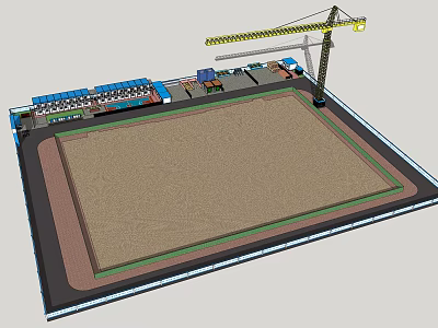 Construction Site Layout With Tower Crane Material Storage And Open Ground 3d model