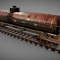Industrial Railway Tank Car with Rusty Green Brown Exterior on Railroad Track and Ladder