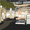Modern Retail Store Interior With Large Tree Wooden Structures And Merchandise Displays