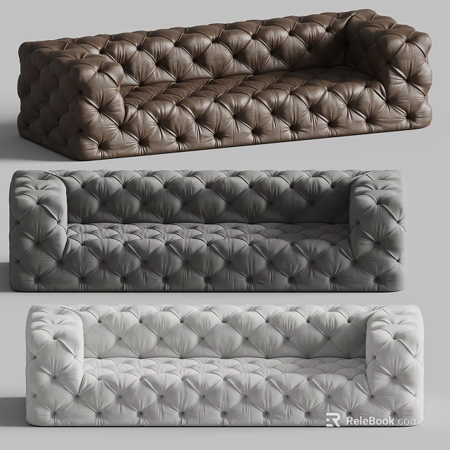 Tufted Upholstered Sofa In Three Colors Brown Gray And Beige Design 3d model 