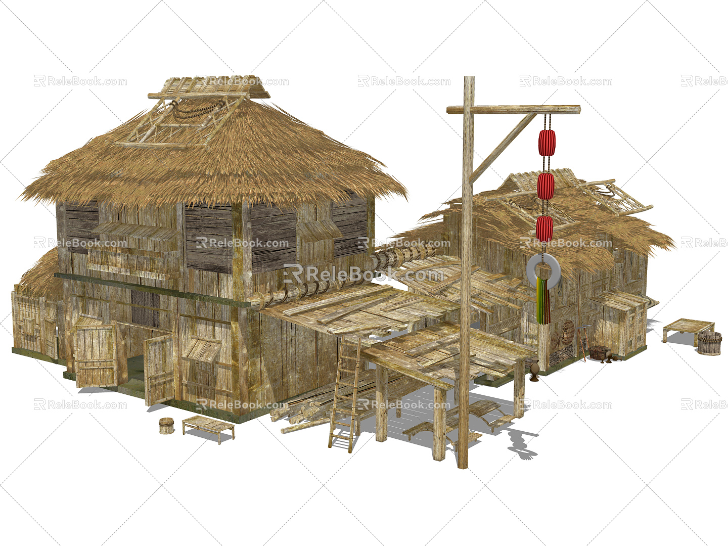 Chinese-style thatched cottage thatched cottage 3d model