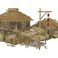 Chinese-style thatched cottage thatched cottage 3d model