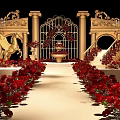 Gorgeous Banquet Hall With Golden Pegasus Red Roses Ornate Chandeliers And Arches